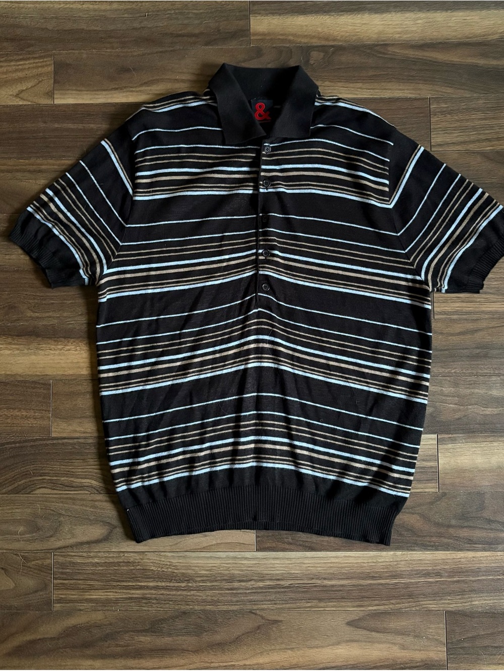 Dolce & Gabbana Black Polo with Cream and Light Blue Stripes